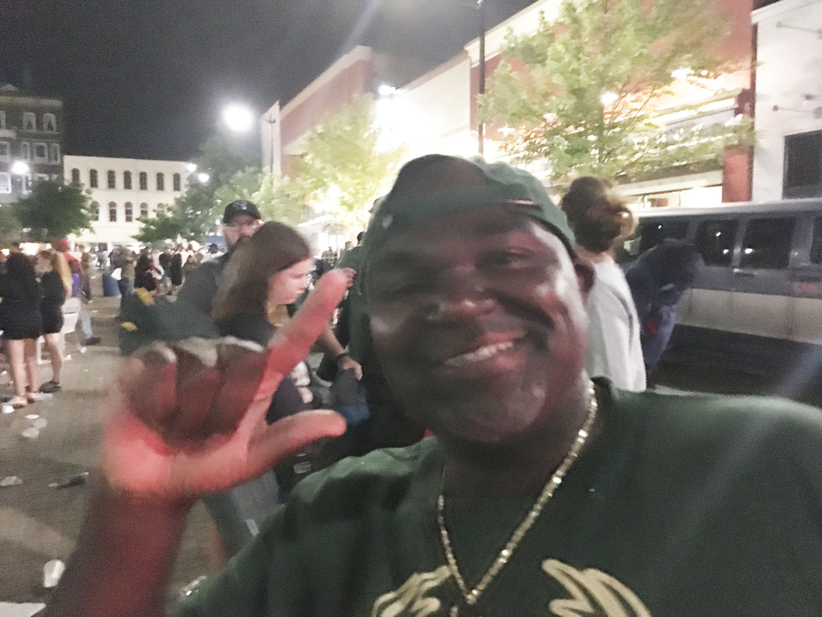 Jason McMillian smiles and cheers the victory of Bucks championship victory